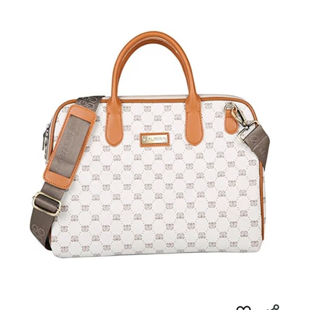 Malirona Laptop Briefcase Bag Cream Tan Monogram Logo Print Work Tote 15-15.6"